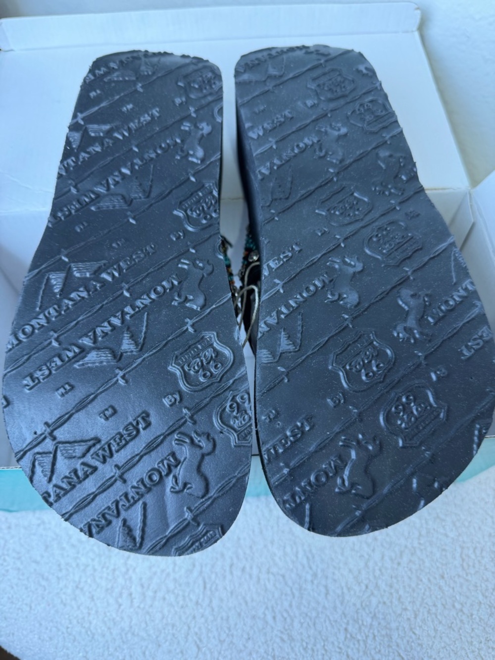 Montana West Black Beaded Rhinestone Cross Wedge Sandals-NIB - Picture 4 of 8